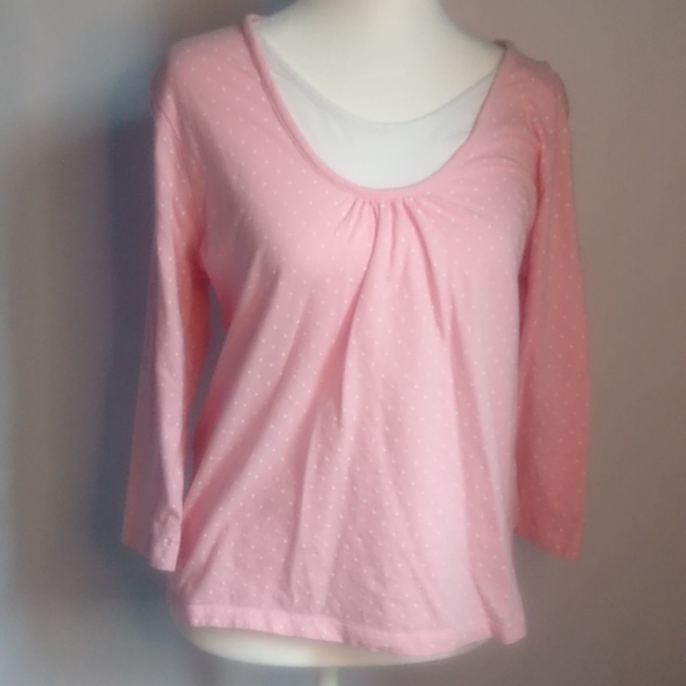 Classic Elements 3/4 sleeve tee, pink with white polka dots, Large